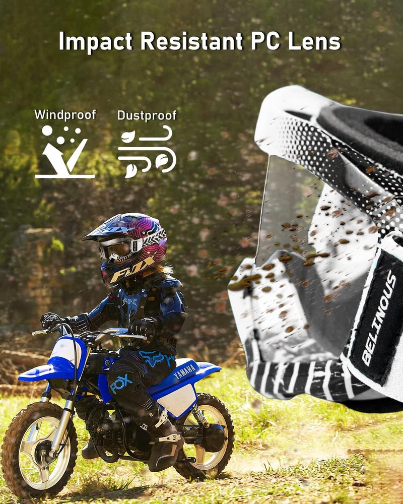 BELINOUS Kid Riding Goggles for ATV Dirt Bike Motorcycle Motorcross MX, Youth Dirt Bike Goggles for Kids 3-12 with Soft Strap - Image 4